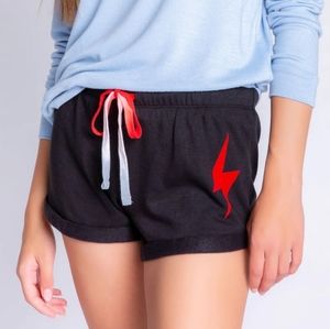 PJ Salvage Happy Vibes Black Lighting Bolt lounge Shorts S NWT